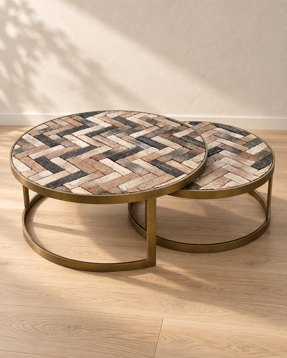 Reclaimed Brick-and-Wood Nesting Tables — hero